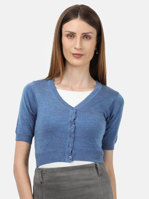 

Monte Carlo Women Blue Wool Crop Cardigan