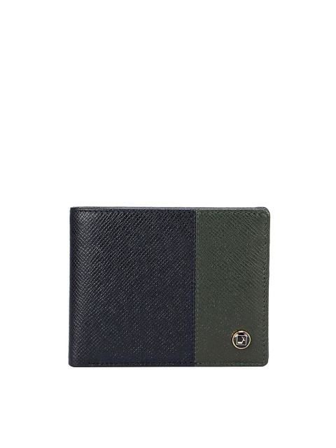 

Da Milano Men Black & Green Colourblocked Leather Two Fold Wallet