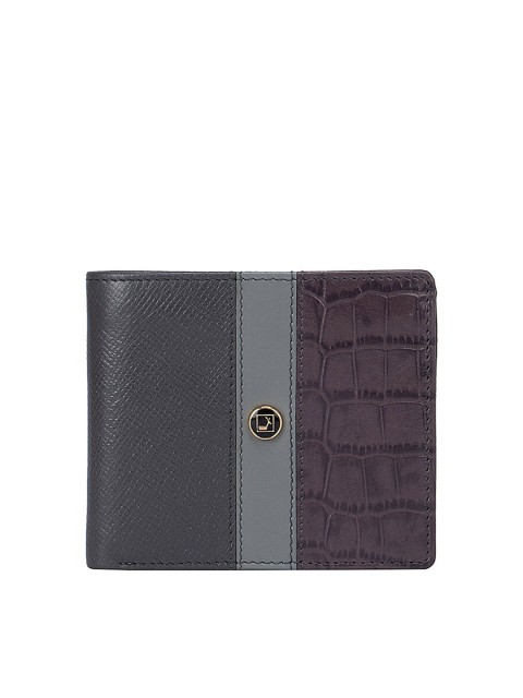 

Da Milano Men Grey & Purple Textured Leather Two Fold Wallet