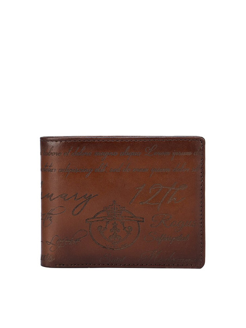 

Da Milano Men Brown Printed Leather Two Fold Wallet