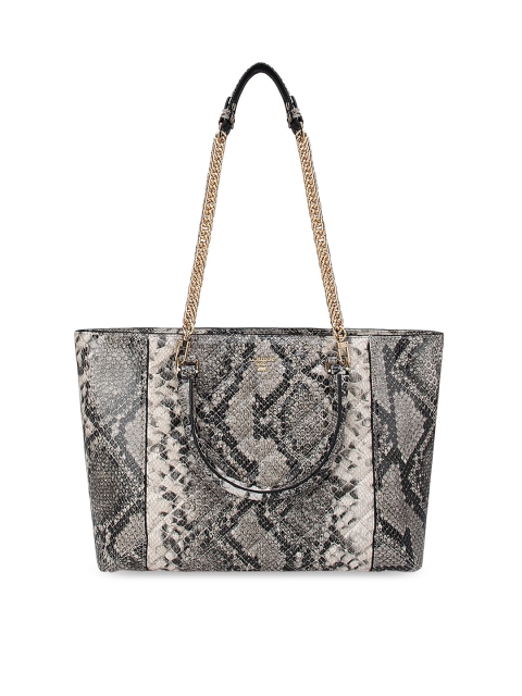 

Da Milano Off White Animal Printed Leather Structured Tote Bag