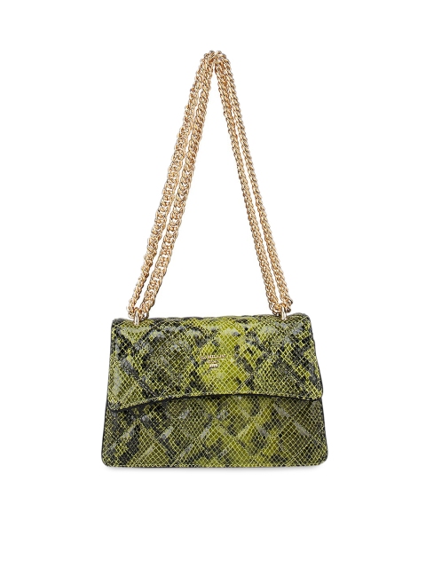 

Da Milano Lime Green & Black Printed Leather Structured Shoulder Bag