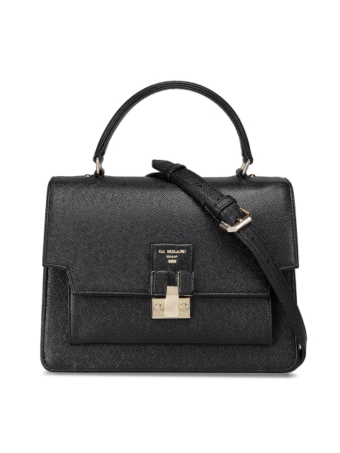 

Da Milano Black Leather Structured Satchel with Applique