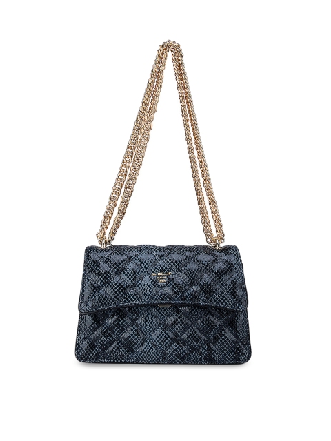 

Da Milano Blue Textured Leather Structured Shoulder Bag with Quilted