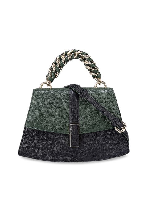 

Da Milano Green Colourblocked Leather Structured Satchel