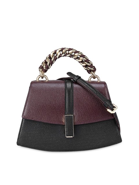 

Da Milano Purple Colourblocked Leather Structured Satchel