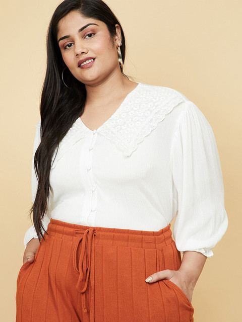 

max Plus Size White Puff Sleeves Top