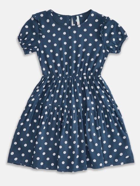 

Pantaloons Junior Girls Grey & White Polka Dots Printed Dress