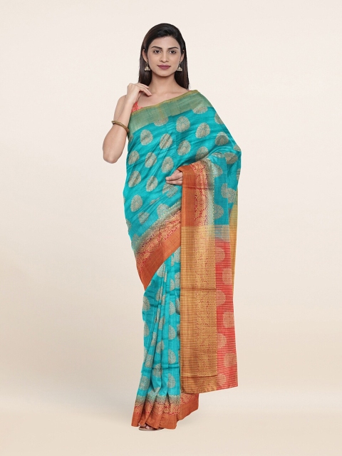 

Pothys Blue & Orange Woven Design Zari Jute Silk Saree