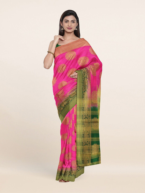

Pothys Pink & Green Woven Design Jute Silk Saree