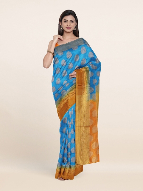 

Pothys Blue & Mustard Woven Design Jute Silk Saree