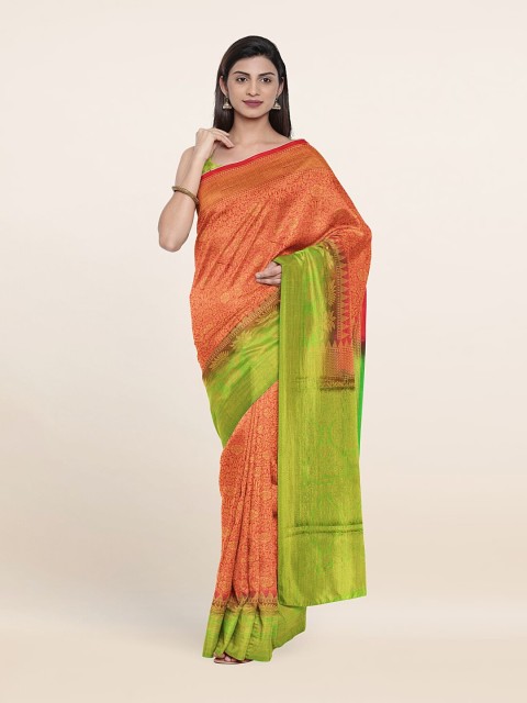 

Pothys Pink & Green Woven Design Zari Jute Silk Saree