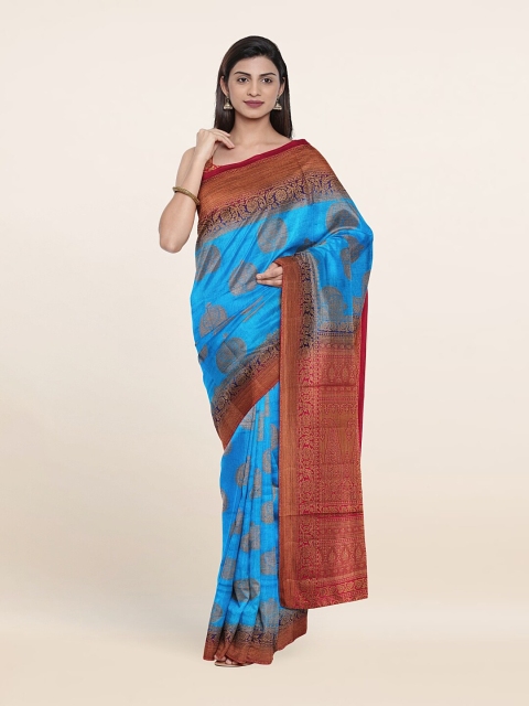 

Pothys Blue & Red Floral Jute Silk Saree