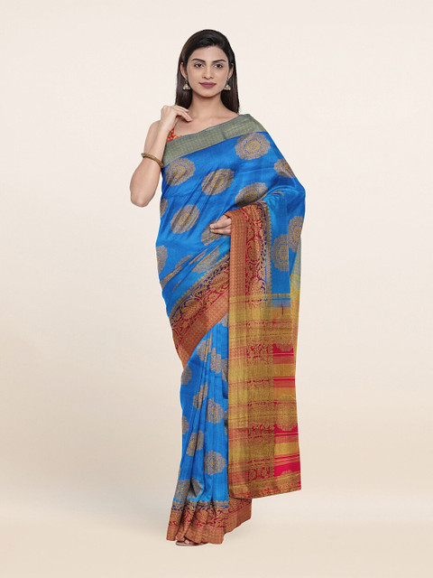 

Pothys Blue & Pink Woven Design Jute Silk Saree