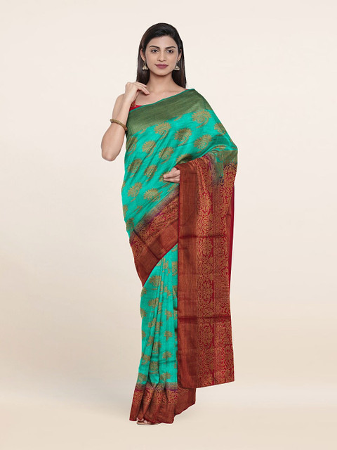 

Pothys Green & Red Woven Design Zari Jute Silk Saree