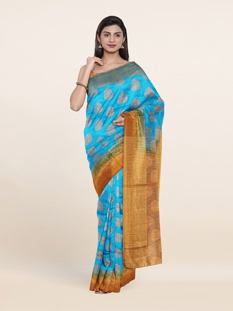 

Pothys Blue & Orange Ethnic Motifs Jute Silk Saree
