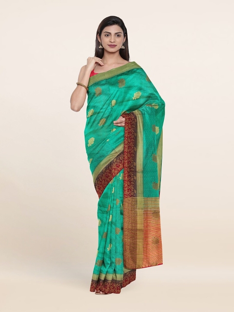 

Pothys Green & Golden Ethnic Motifs Zari Jute Silk Saree
