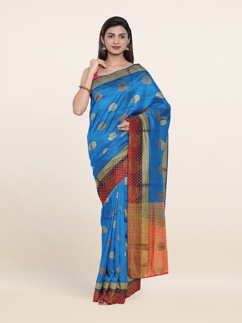

Pothys Blue & Red Woven Design Zari Jute Silk Saree