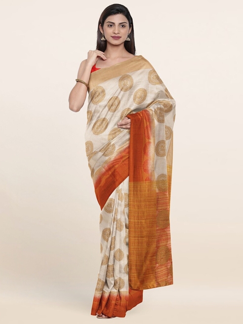 

Pothys Off White & Red Ethnic Motifs Zari Jute Silk Saree