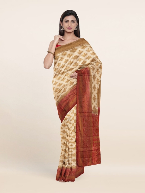 

Pothys Cream-Coloured & Red Woven Design Zari Jute Silk Saree