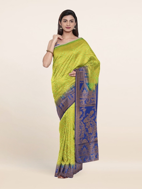 

Pothys Lime Green & Blue Ethnic Motifs Zari Jute Silk Saree