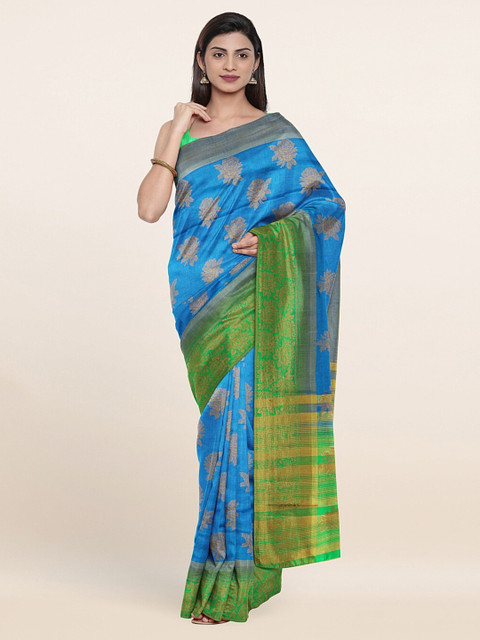 

Pothys Blue & Green Ethnic Motifs Zari Jute Silk Saree