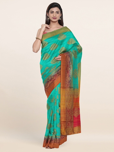 

Pothys Green & Pink Woven Design Zari Jute Silk Saree