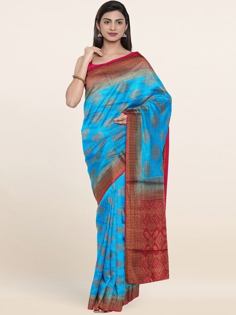 

Pothys Blue & Red Ethnic Motifs Jute Silk Saree