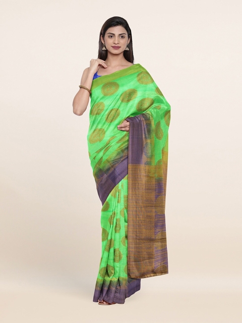 

Pothys Green & Gold-Toned Woven Design Zari Jute Silk Saree