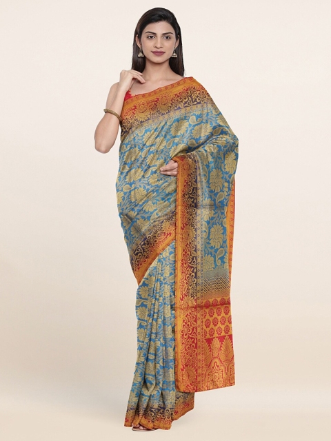 

Pothys Blue & Red Ethnic Motifs Zari Jute Silk Saree