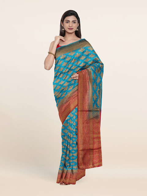 

Pothys Blue & Red Ethnic Motifs Zari Jute Silk Saree