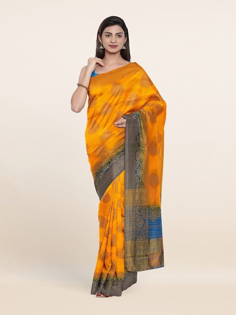 

Pothys Yellow & Blue Ethnic Motifs Zari Jute Silk Saree