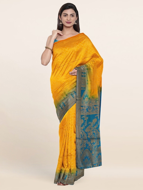 

Pothys Yellow & Blue Floral Zari Jute Silk Saree