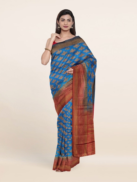 

Pothys Blue & Red Woven Design Zari Jute Silk Saree