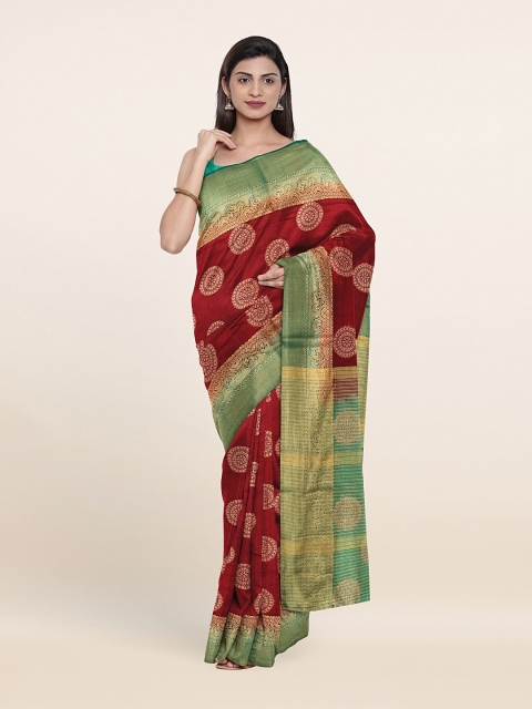 

Pothys Maroon & Green Floral Jute Silk Saree