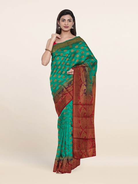 

Pothys Green & Red Ethnic Motifs Zari Jute Silk Saree