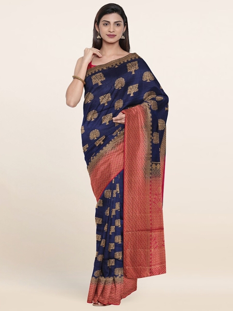 

Pothys Navy Blue & Pink Woven Design Zari Jute Silk Saree