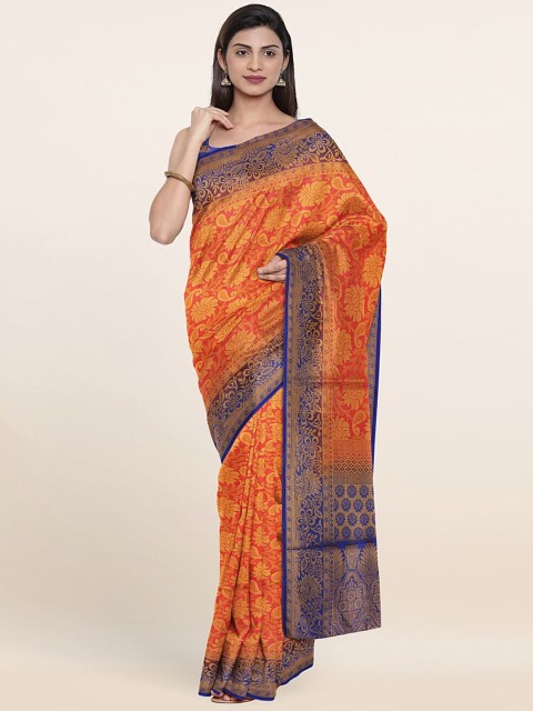 

Pothys Orange & Blue Woven Design Zari Jute Silk Saree