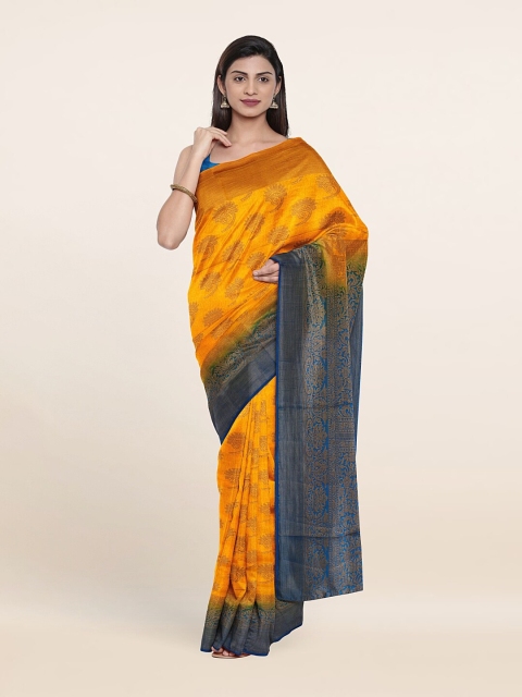 

Pothys Yellow & Blue Ethnic Motifs Zari Jute Silk Saree