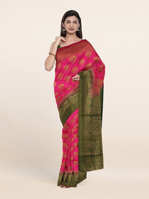 

Pothys Pink & Olive Green Woven Design Zari Jute Silk Saree