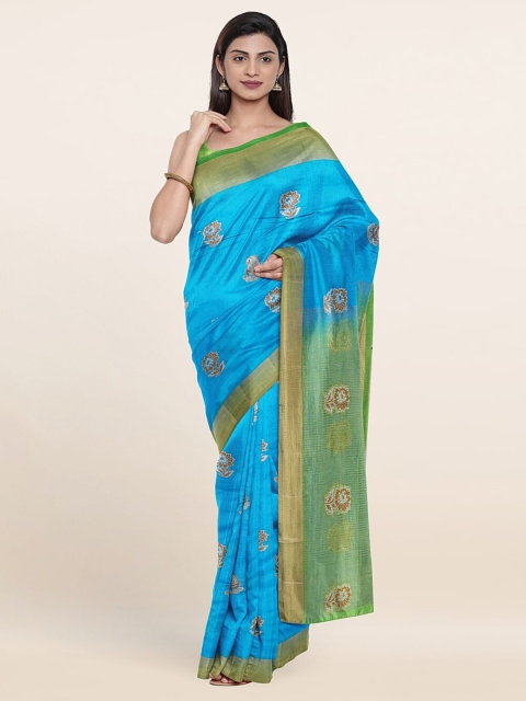 

Pothys Turquoise Blue & Green Woven Design Zari Jute Silk Saree