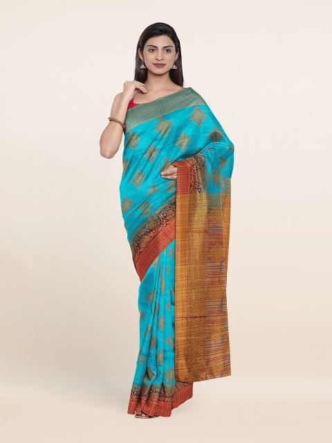 

Pothys Turquoise Blue & Red Woven Design Zari Jute Silk Saree