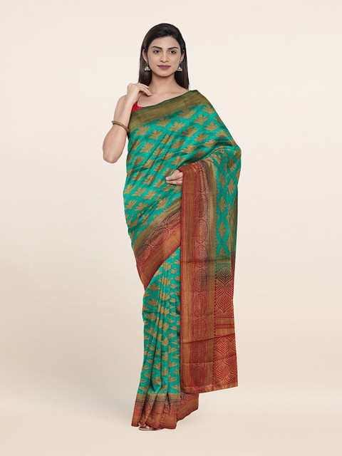 

Pothys Green & Pink Ethnic Motifs Zari Jute Silk Saree
