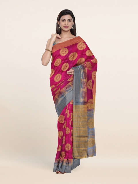 

Pothys Magenta & Blue Ethnic Motifs Jute Silk Saree