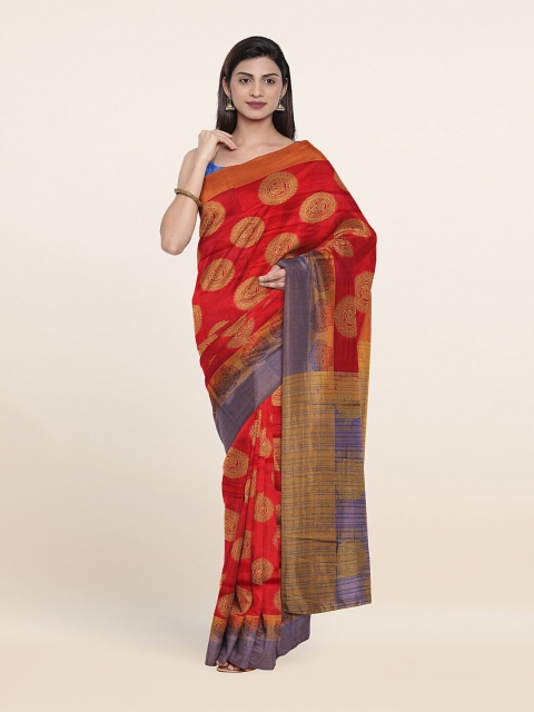 

Pothys Red & Violet Woven Design Zari Jute Silk Saree