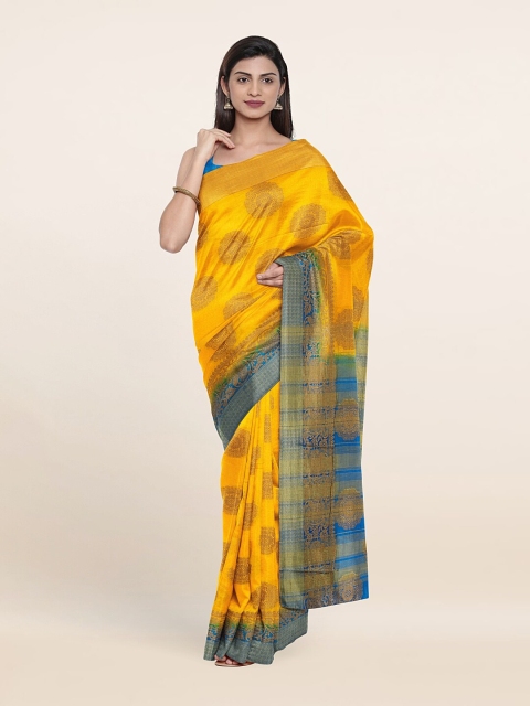 

Pothys Yellow & Blue Woven Design Zari Jute Silk Saree