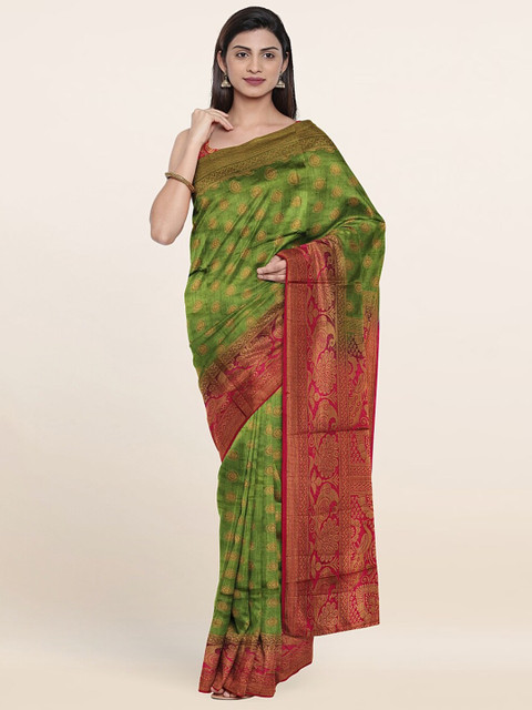 

Pothys Green & Red Ethnic Motifs Zari Jute Silk Saree