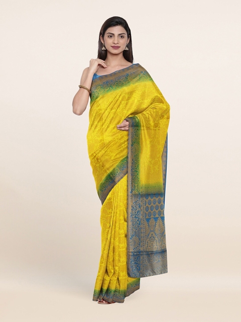 

Pothys Yellow & Blue Woven Design Zari Jute Silk Saree