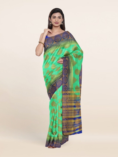 

Pothys Green & Gold-Toned Ethnic Motifs Jute Silk Saree