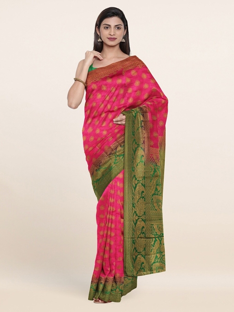 

Pothys Pink & Green Woven Design Zari Jute Silk Saree